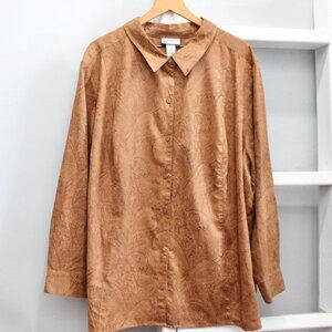 Catherines Women's VTG Y2K Tan Faux Suede Paisley Print Jacket Shacket Size 4X